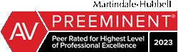 Martindale-Hubbell | AV Preeminent | Peer Rated for highest level of professional excellence | 2023